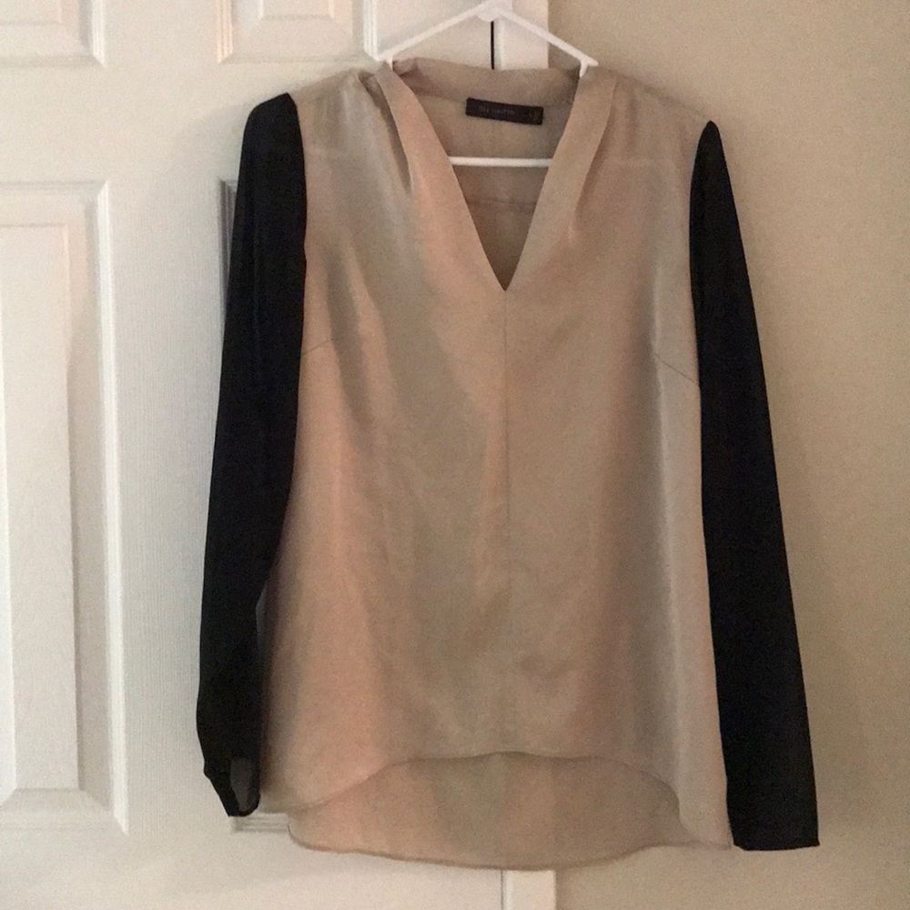The Limited - beige/black mesh long sleeve blouse